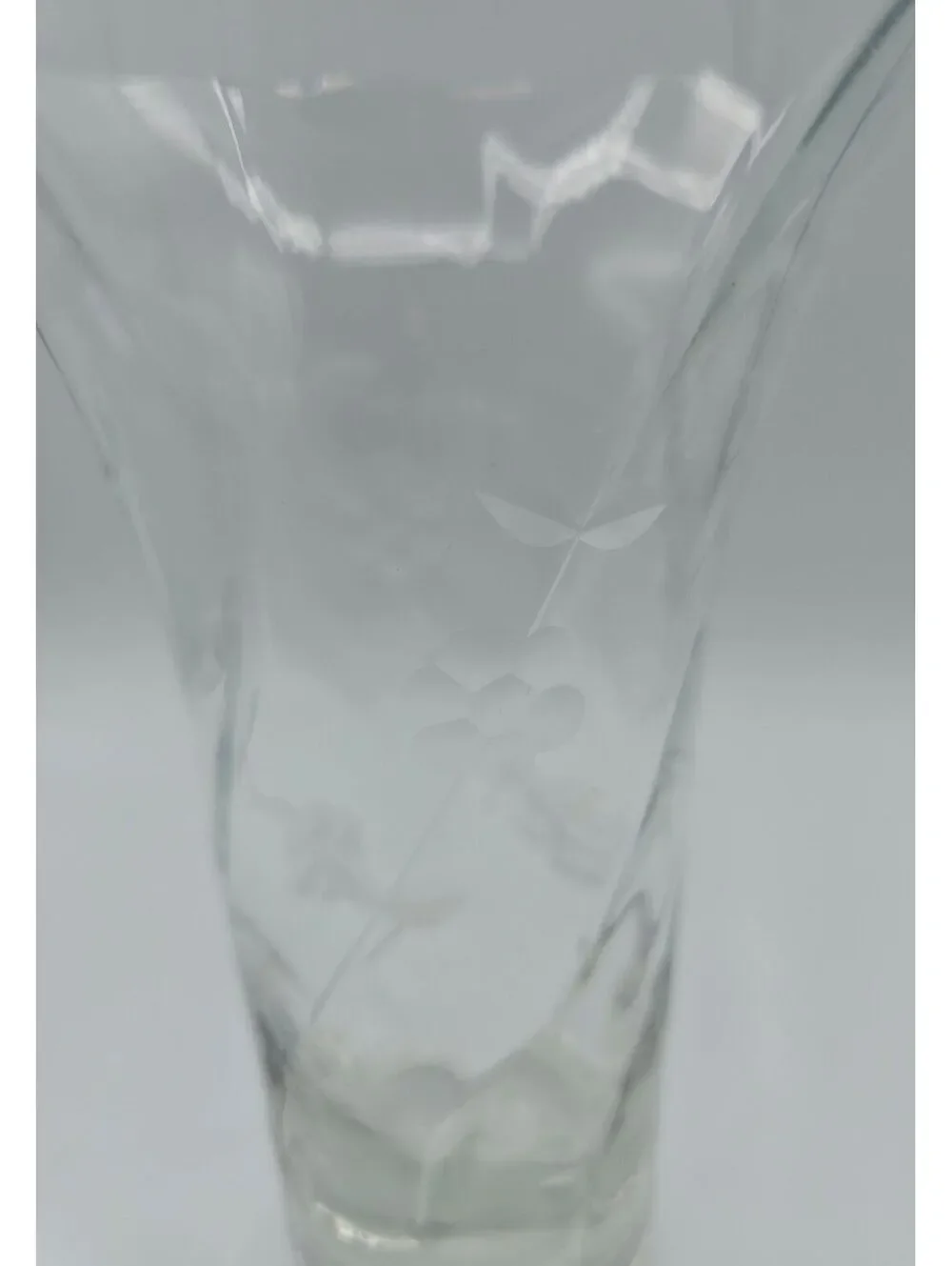 Vintage Bohemian Etched Floral Glass Trumpet Vase Czech 8